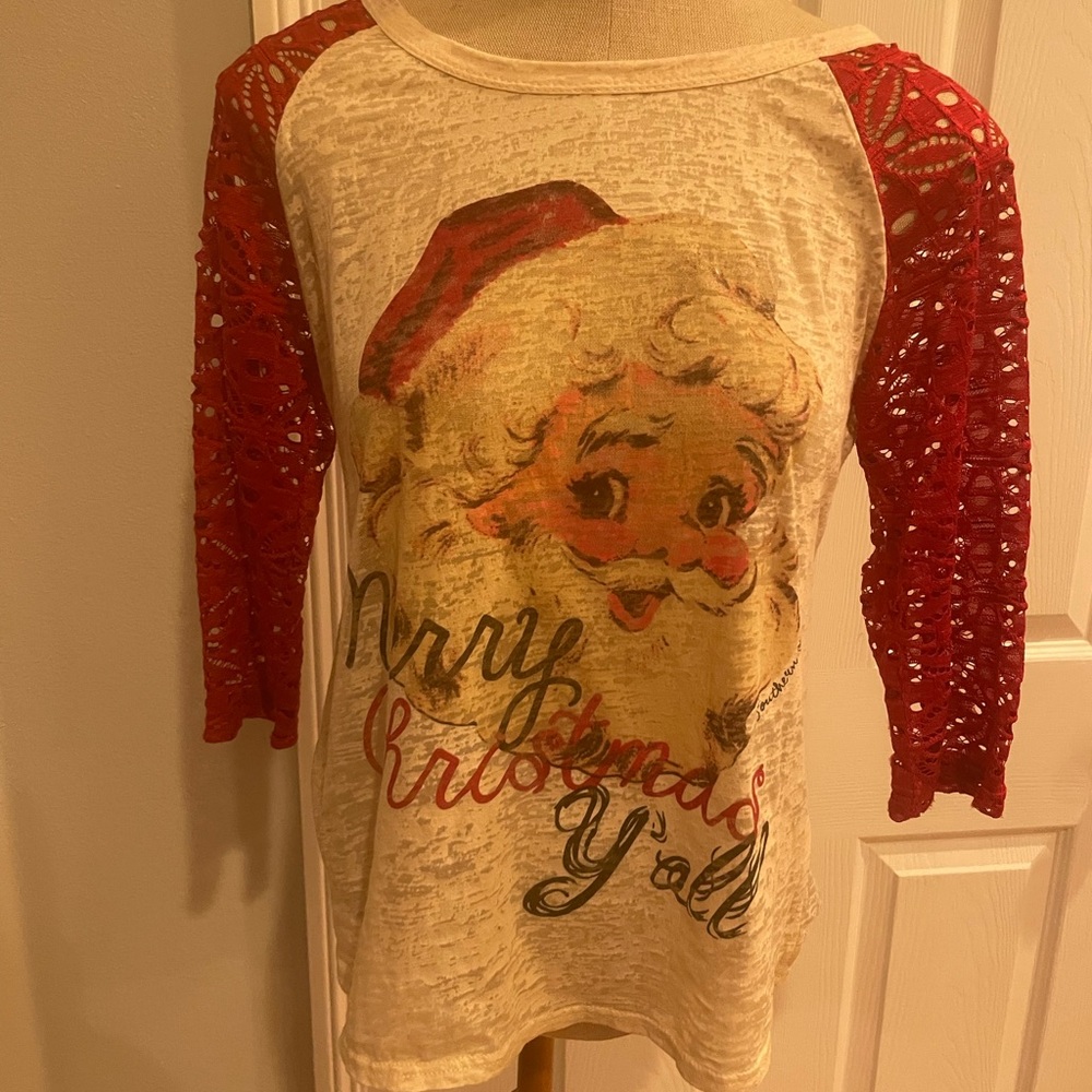 Southern Grace Christmas top lace red size S